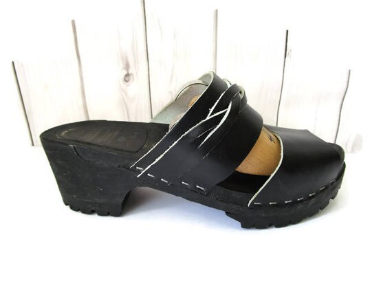Original Swedish Clogs Womens Shoes Black Leather Sandals Wooden Clogs Clog Sandals Size EU 39, UK 6, USA 8.5 Original Swedish Clogs Womens Shoes Black Leather Sandals Wooden Clogs Clog Sandals Size EU 39, UK 6, USA 8.5