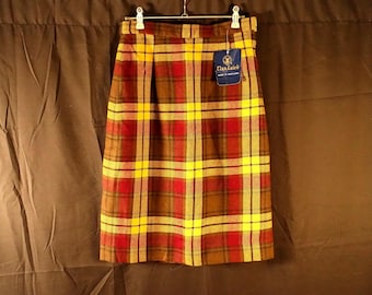 NOS CLAN LAIRD Scotland Tartan Wool Blend Skirt Women&#39;s Plaid Skirt Brown Yellow Pleated Skirt Ladies Skirt Midi Winter Fall Skirt:  2 sizes