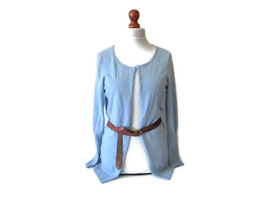 90s Vintage Pure Soft Cashmere Sweater Sky Blue L… - image 2