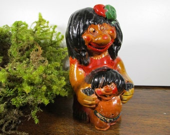 Ceramic Troll Figurine Collectible trolls Scandinavian troll Mother and Child trolls Handmade troll