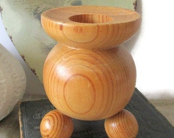 Scandinavian Vintage Large Wood Candle Holder Wooden Candlesticks Rustic Home Decor Farmhouse Style Sweden Folk Art MCM Christmas Gift