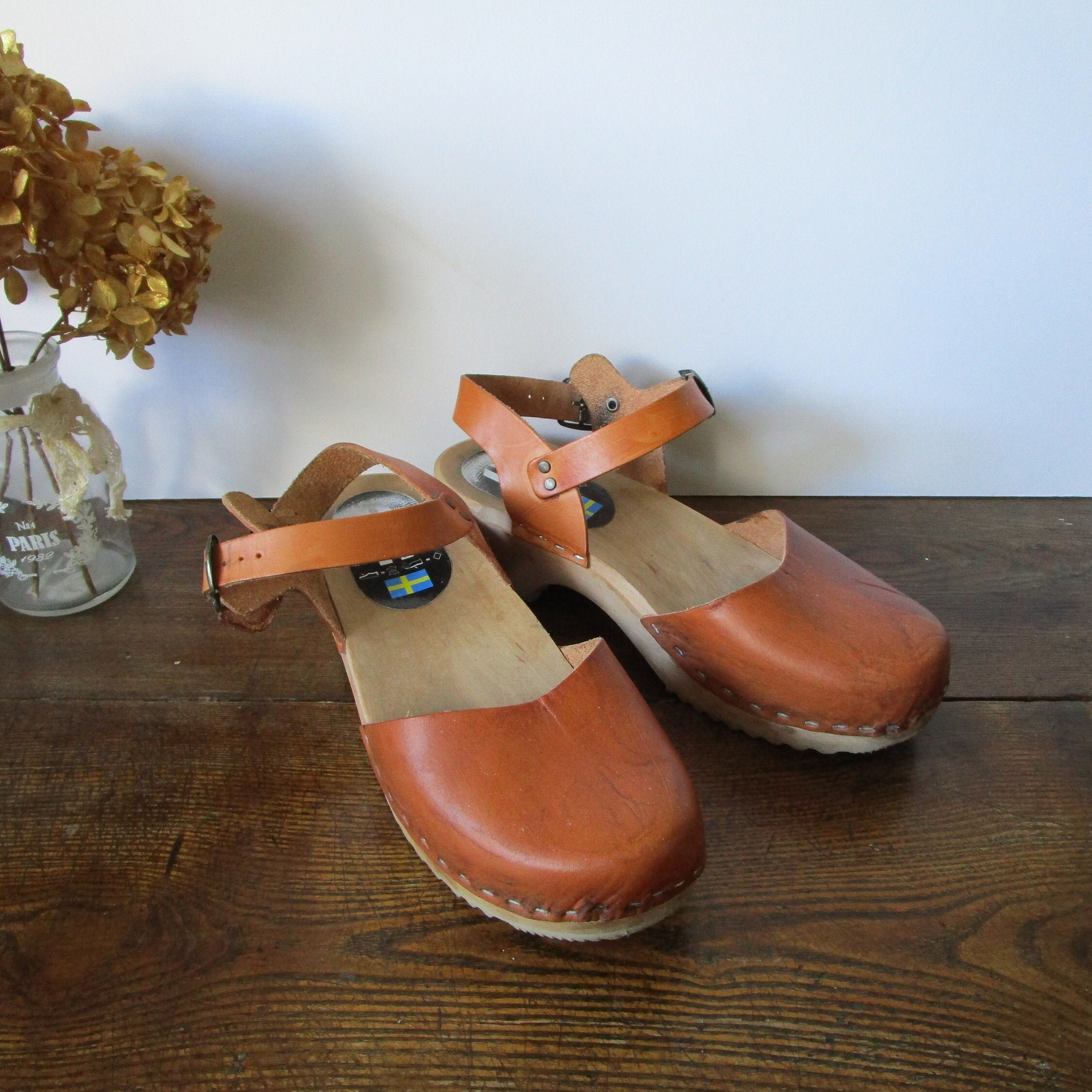 90s Platform Shoes Vintage Wooden Clog Sandals Black Leather | Etsy
