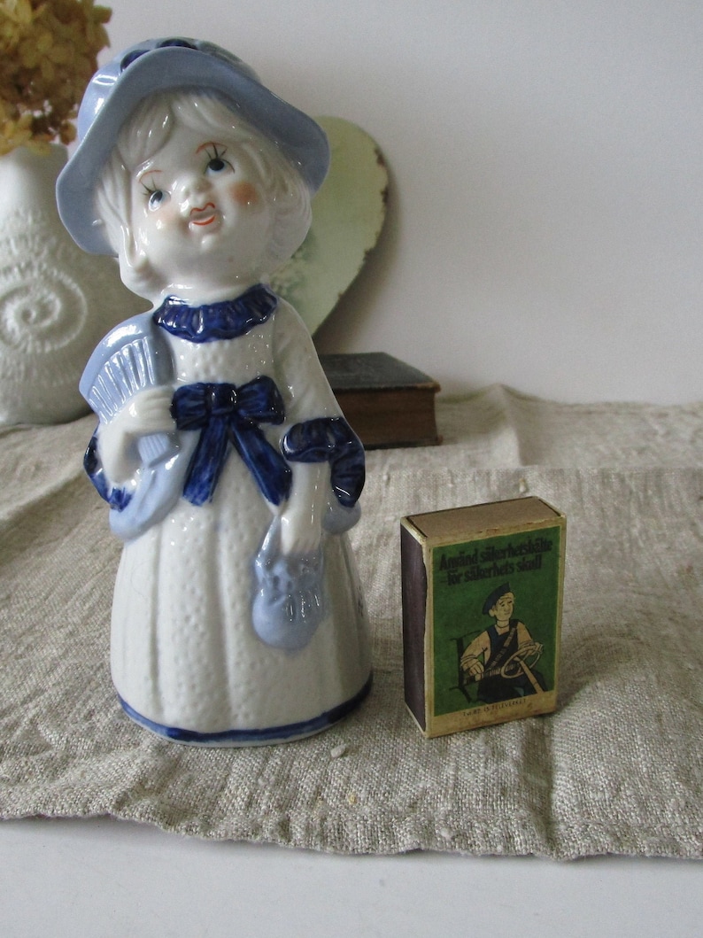 Sweet Swedish Girl with Hat Ceramic Figurine Collectible Girl Figure White and Blue Sweden 1960s Vintage Home Decor Kids Room Decor