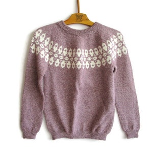 NOS Fair Isle Sweater Size Girl 10-11 years Child Icelandic Sweater Purple Alpaca Wool Blend Pullover Knitted Sweater Gift Idea For Child