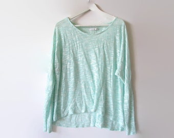 Green Blouse Shirt Lightweight Pastel Summer Top Casual Everyday Simple y2k Vintage, Size: Woman XL