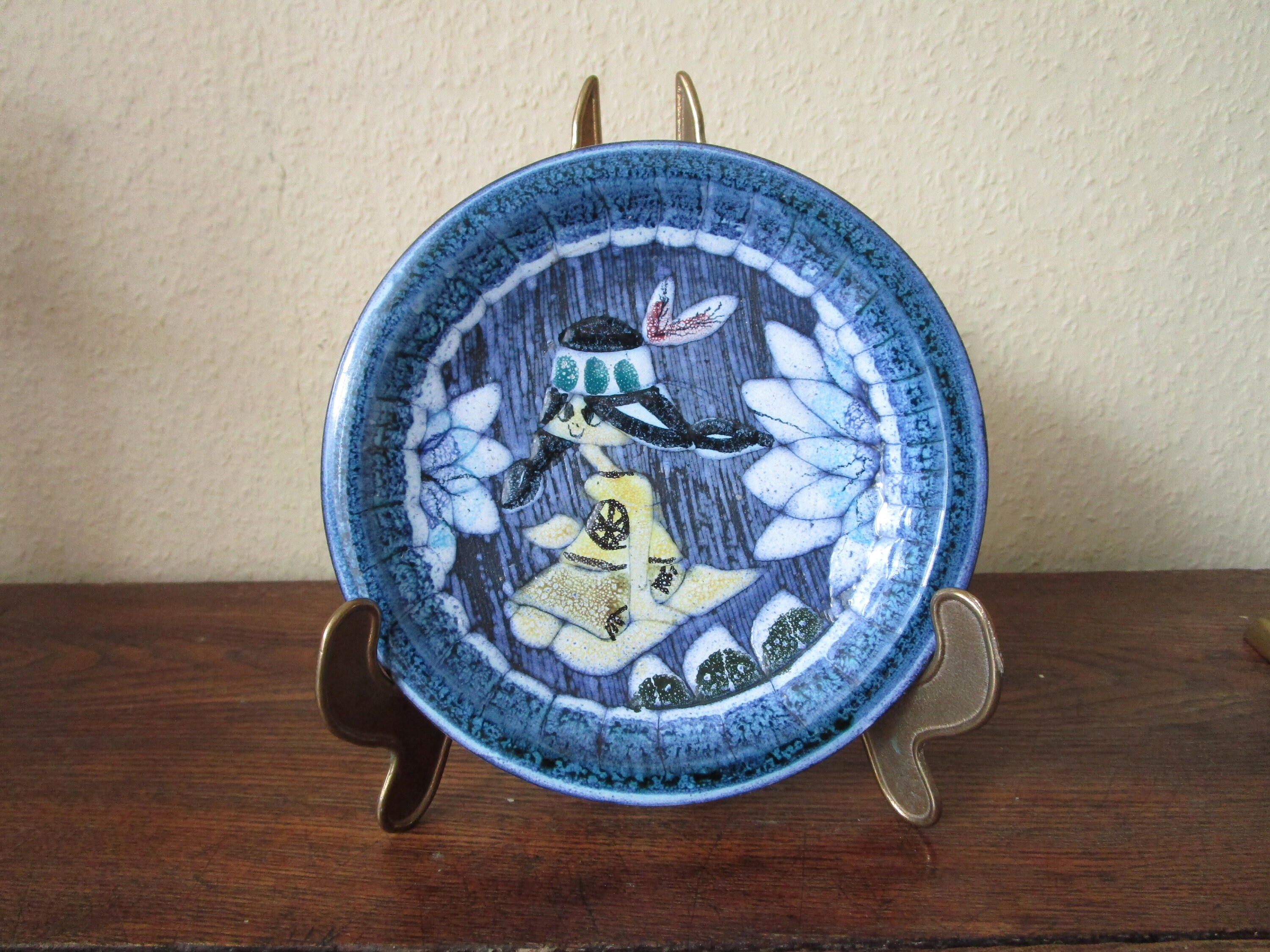 Vintage TILGMANS Sweden Ceramic Girl Plate Bowl Wall Hanging