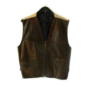 Brown Leather Vest Men, Real Leather Waistcoat, Sleeveless Leather Jacket, Steampunk, Biker, Rocker Vest, Genuine Leather Vest, Size L- XL