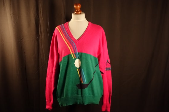 80s Vintage Pringle Nick Faldo Sweater. Pink Green Golf V