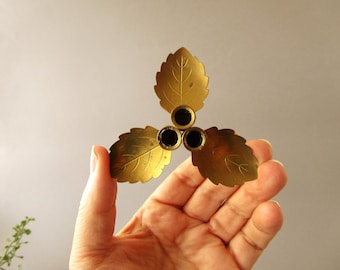 Swedish 70s Vintage  Brass Candlestick Holder Leaf Shape Candle Holder for 3 Skinny Candles MCM Mid Century Modern Design Home Nordic Décor