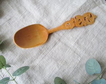 Hand Carved Vintage Norwegian Wooden Spoon Norway Folk Art Scandinavian Wood Serving Display Spoon Wedding Gift Housewarming Gift