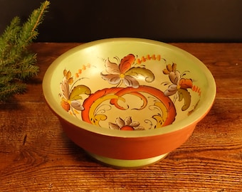 Vintage Rosemaling Wooden Bowl, Hand Painted Norwegian Folk Art