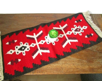 Gorgeous Hand Woven Wool Table Runner Vintage Scandinavian Table Topper Table Centerpiece Farmhouse Kitchen Décor Red White Black Boho MCM
