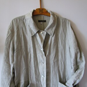 Vintage Pure LINEN Button Down Jacket Blazer Coat With Pockets Women Fitted Long Jacket Lightweight Coat Oatmeal Beige Womens US18 UK22 EU50 image 7