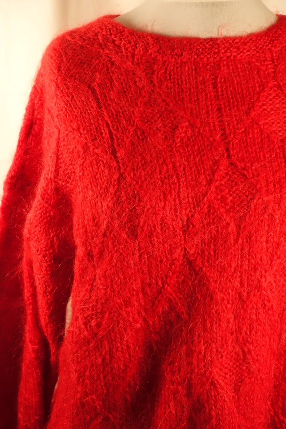Fabulous MOHAIR Wool Sweater Red Hand Knit Vintag… - image 3