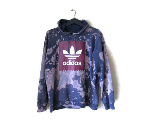 Reworked Hand Bleached Adidas Cotton Hoodie Blue Red Sweatshirt Long Sleeve  With Pockets Skater Hoodie Custom Hoodie Unisex Size L Large - Etsy