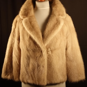 Vintage Real Mink Fur Coat, Blond Beige Natural Mink Fur Jacket, Scandinavian Mink Fur Pelt Coat, Women&#39;s size M Medium, Luxury Gift for Her