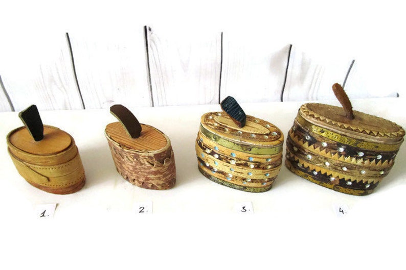 One Vintage Swedish Handmade Small Birch Bark Storage Box With Etsy