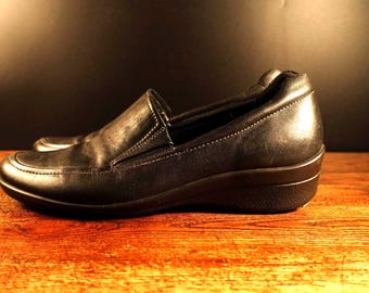 90s Vintage ECCO Genuine Leather Shoes Black, Women's Size EUR 42, Everyday Casual Slip-on Shoes