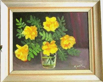 Flower Painting Oil Painting Vintage Framed Art Spring Home Decor Signed Original Art Still Life Painting Floral Roses Wall Decor Gift idea