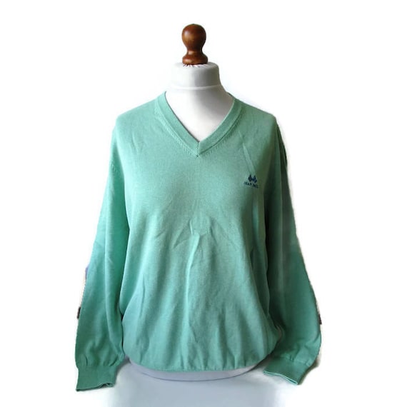 00s Vintage Men's Sweater Pullover V-Neck Mint Gr… - image 1