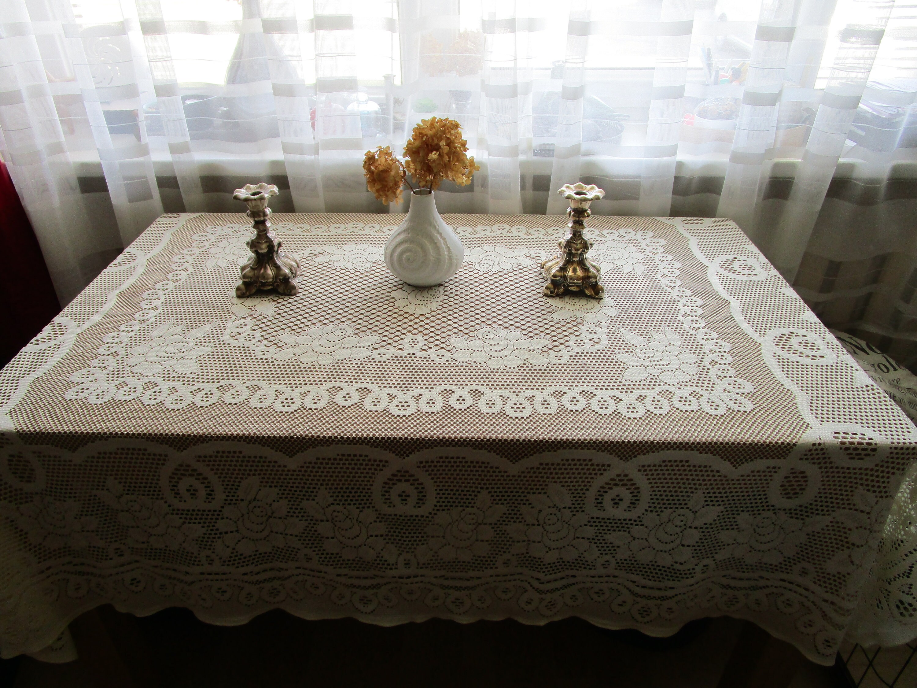 ヴィンテージ フレンチ レース テーブルクロス クリーム