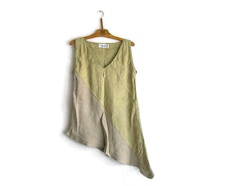 Scandinavian Design Iwona Hesslind Vintage Beige Natural Linen Blouse . Loose Linen Top . Linen Tunic . Summer Blouse Women's size M Medium