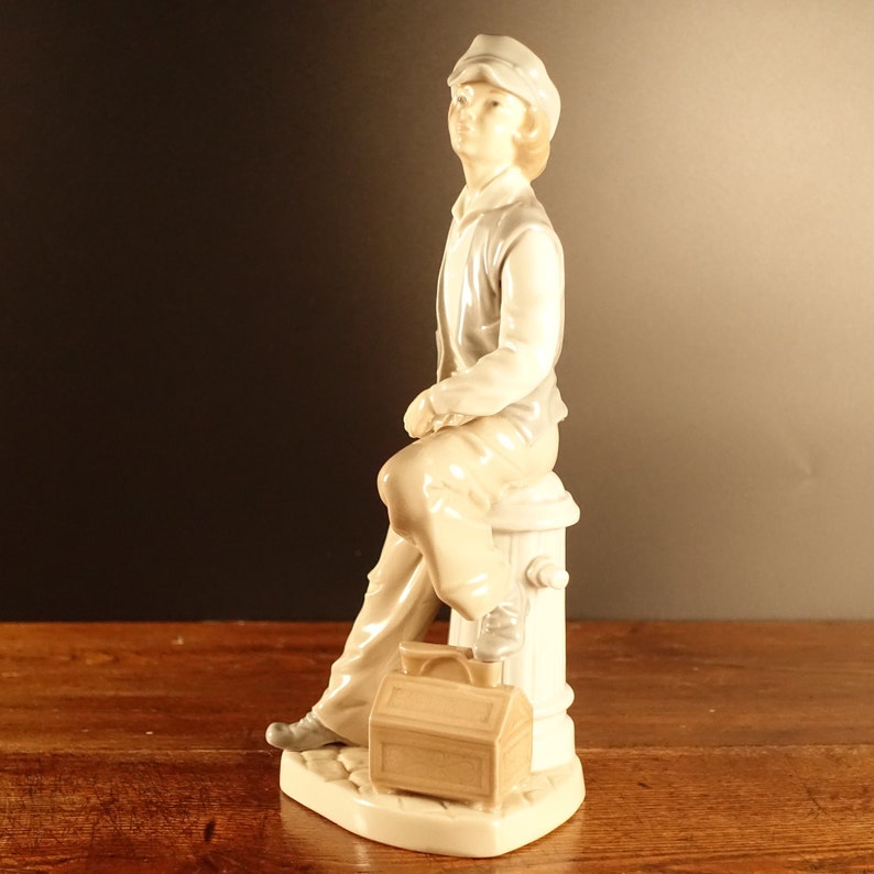 Vintage LLADRO Nao Young Boy & Shoe Shine Box and Fire Hydrant Collectible Porcelain Figurine 10 Tall Made in Spain image 6