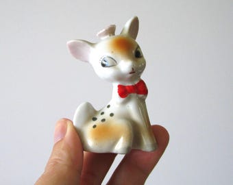 Vintage Baby Deer Figurine . Fawn Figurine . Porcelain Animal Figurine . Small China Statue . Collectible . Animal Lovers Kids Gift