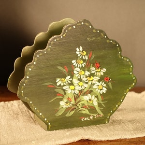 Portatovaglioli in legno vintage svedese dipinto a mano in legno verde floreale scandinavo cucina di campagna decorazioni per la casa Svezia Norvegia regalo di inaugurazione della casa