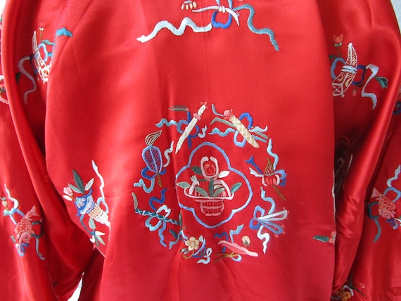 Vintage Chinese Silk Jacket Hand Embroidered Red … - image 8
