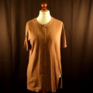 Vintage Marimekko Made in Finland Brown Blouse Button Up Shirt. Short Sleeve Cotton Summer Shirt . Cotton Top. Women&#39;s size M Medium