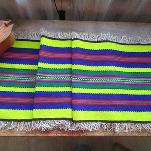 Vintage Woven Table Runner Swedish Mid Century Table Linens Green Blue Pink Red Striped Wool Table Cloth Scandinavian Textile Home Decor