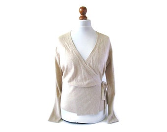 Feminine 00s Vintage Wolle Strickjacke Beige Strickjacke Wollpullover Beige Pullover Strickjacke Strickjacke Größe L Large