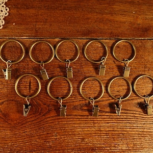 Anillos de cortina de metal en tono latón antiguo, clips de 35 mm para cortinas, juego de 10, anillos de clip para cortinas de estilo vintage para cocina, cafetería, clips para cortinas.