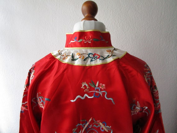 Vintage Chinese Silk Jacket Hand Embroidered Red … - image 6