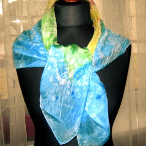 Vintage Silk Scarf Blue Lime Green Yellow Handmade Silk Scarf Spring Summer Fashion Trend Gift for her Christmas gift