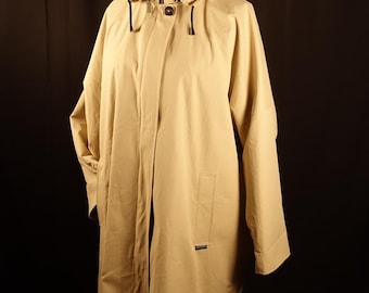 90er Jahre Vintage Trenchcoat mit Abnehmbarer Kapuze Beige Baumwollmischung Loose Fit Herbst Frühling Sommer skandinavisch schwedisches Design Gr.M