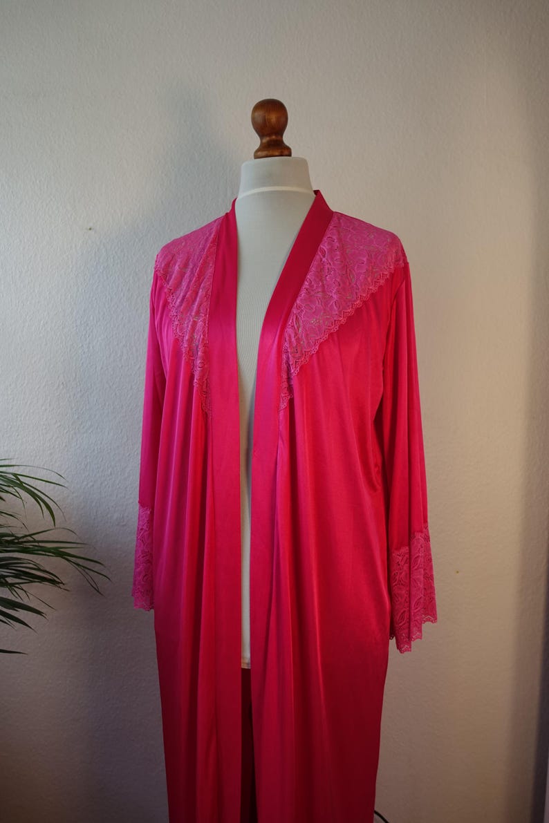 90s Vintage Ladies Long Dressing Gown Women's Robe Hot Pink Silky Robe ...