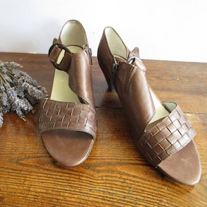 HOGL Softline Shoes US 9, UK 6.5 size Sandals Brown Genuine Leather Womens Sandals Closed Heel Open Toe 5cm Heel Womens Leather Pumps