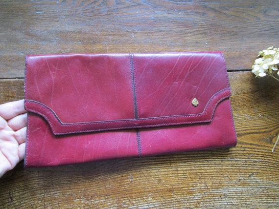 Burgundy Red Real Leather Vintage Purse Clutch Ge… - image 3