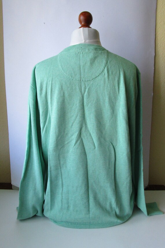 00s Vintage Men's Sweater Pullover V-Neck Mint Gr… - image 3