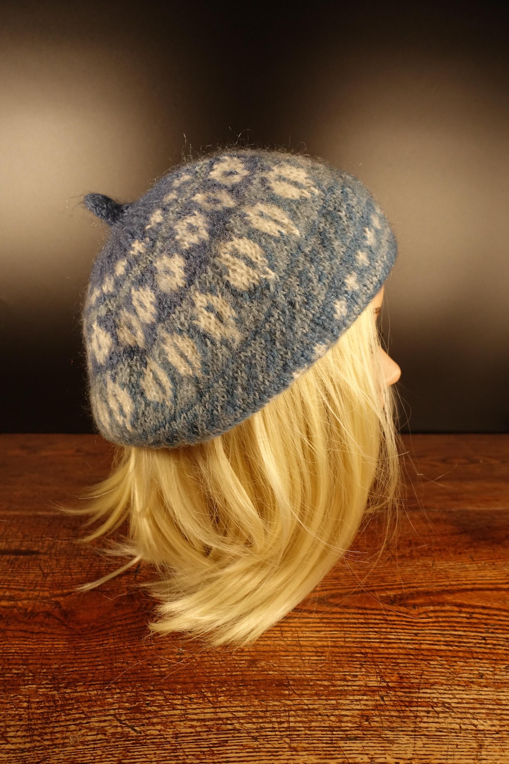 Vintage 100% Pure New Wool Beret Hat Made in Iceland Nordic Fair Isle Taupe Gray Fair Isle Wool Beret - Etsy main image 2