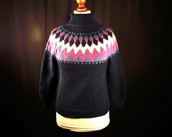 Vintage Hand Knit Wool Sweater: Icelandic y2k Turtleneck Jumper, Women's XS