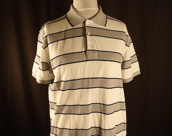 90s Vintage Batistini Cotton Polo Shirt Men Striped T-shirt Men White Gray Stripes Summer Shirt Top Size Medium M