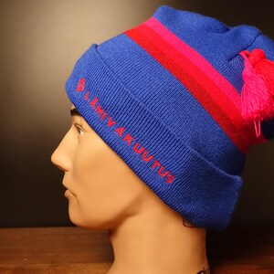 90s Vintage Knit Scandinavian Cap Blue Red Winter Hat Mens Hat Finland Ski Hat Boyfriend Gift Christmas Gift Vintage Gifts Stocking Stuffer