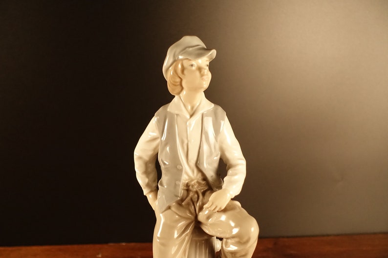 Vintage LLADRO Nao Young Boy & Shoe Shine Box and Fire Hydrant Collectible Porcelain Figurine 10 Tall Made in Spain image 2
