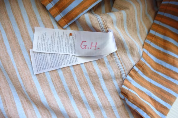 Vintage Marimekko Finland Striped Blouse Blue Orange Brown Button