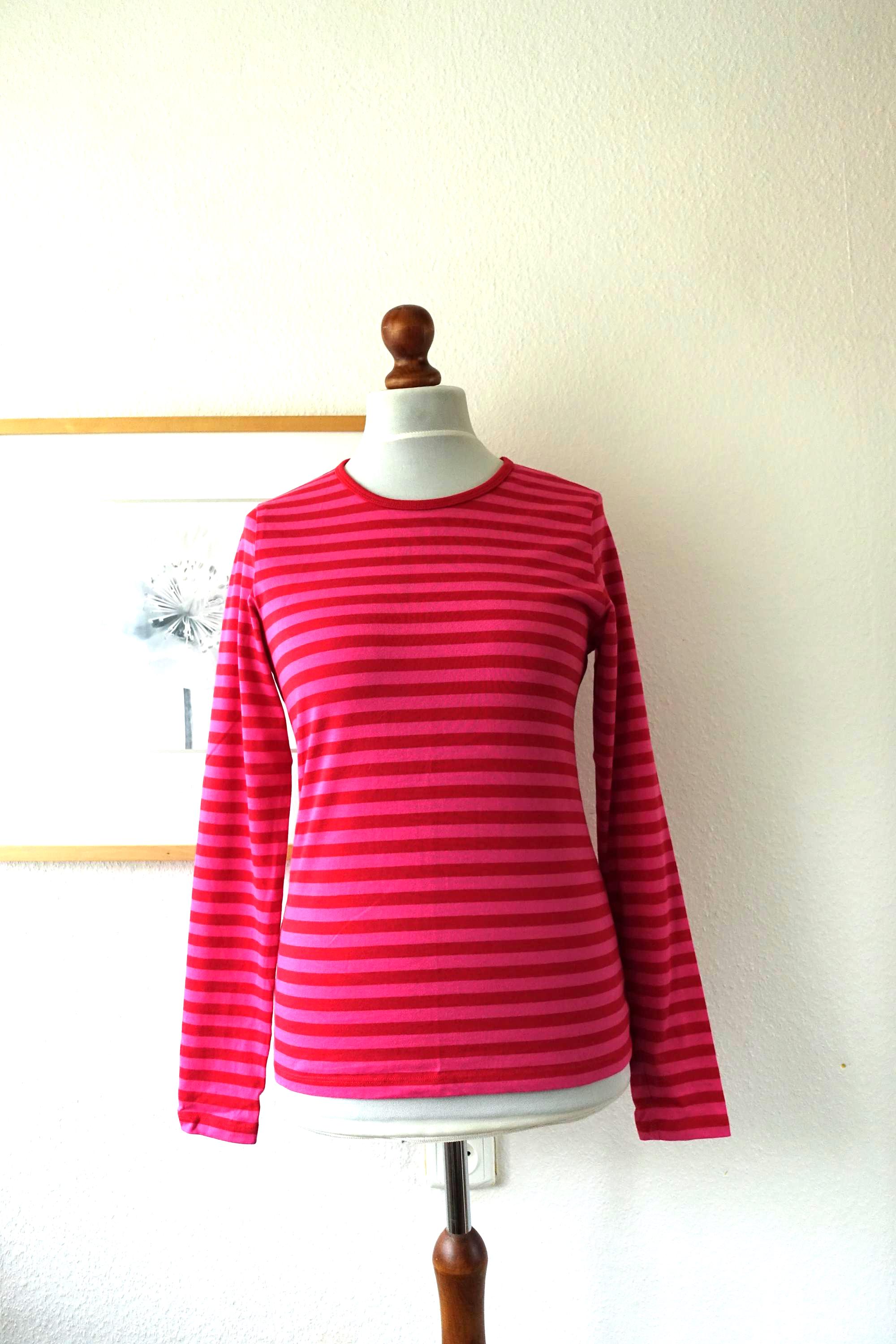 Vintage★marimekko ★RedStripe shirt 長袖シャツ Vintage Y2k Marimekko Finland Striped Red Pink Long Sleeve Cotton