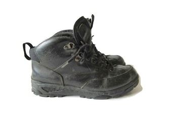 Jaren 90 vintage zwart leren laarzen Lands End veterschoenen laarzen in grunge-stijl damesmaat 41 EUR / US 10 B / UK 8