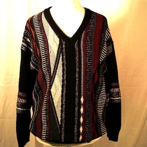 90s Vintage Men&#39;s Jumper Nicola Alberti Made in Italy Men Pullover Sweater Wool Casual Everyday V-Neck Size M Medium